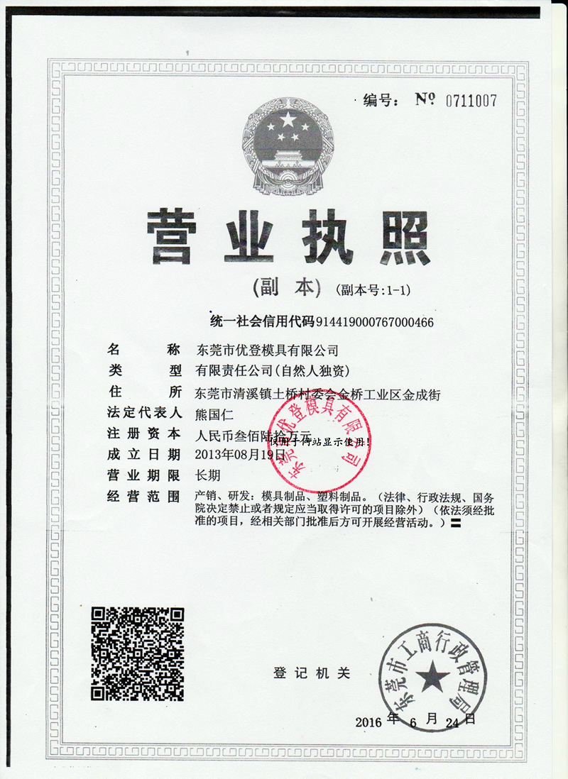 A copy of the business license